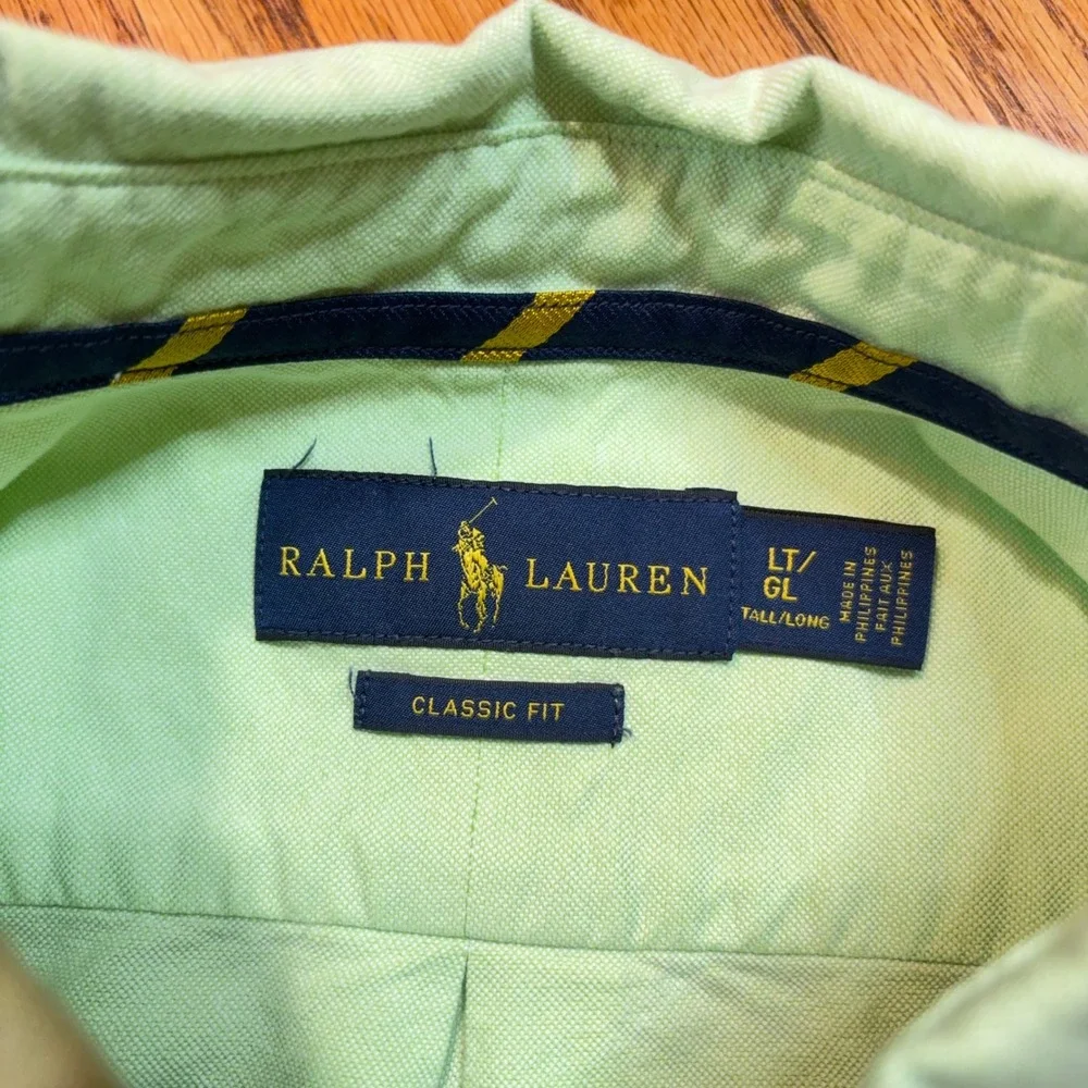 Polo Ralph Lauren Oxford Shirt Mens Large Tall Green Classic Fit Flesh Pony